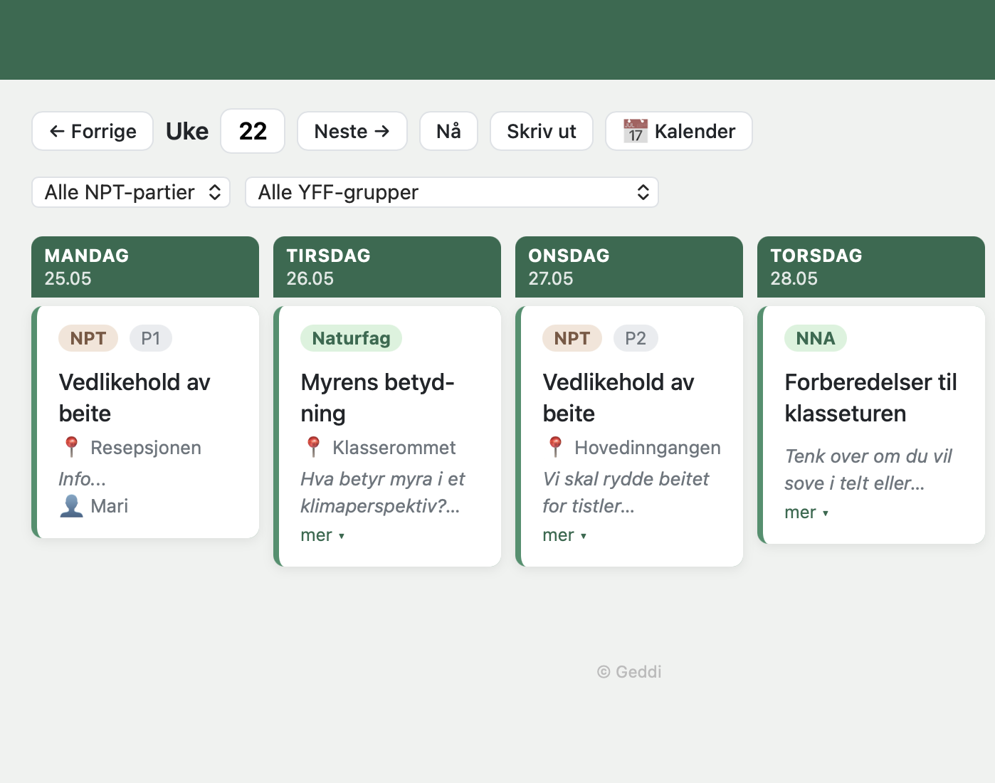 Ukeplan forhåndsvisning