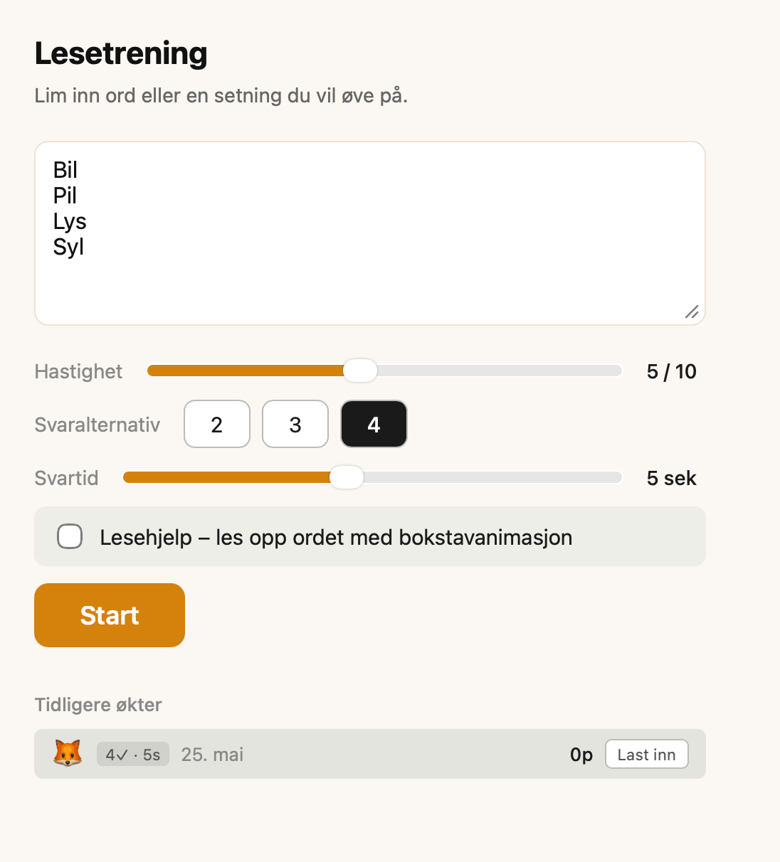 Lesetrening forhåndsvisning