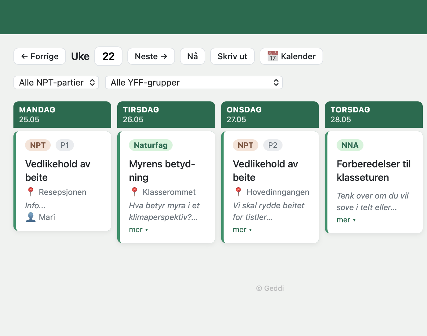 Ukeplan forhåndsvisning